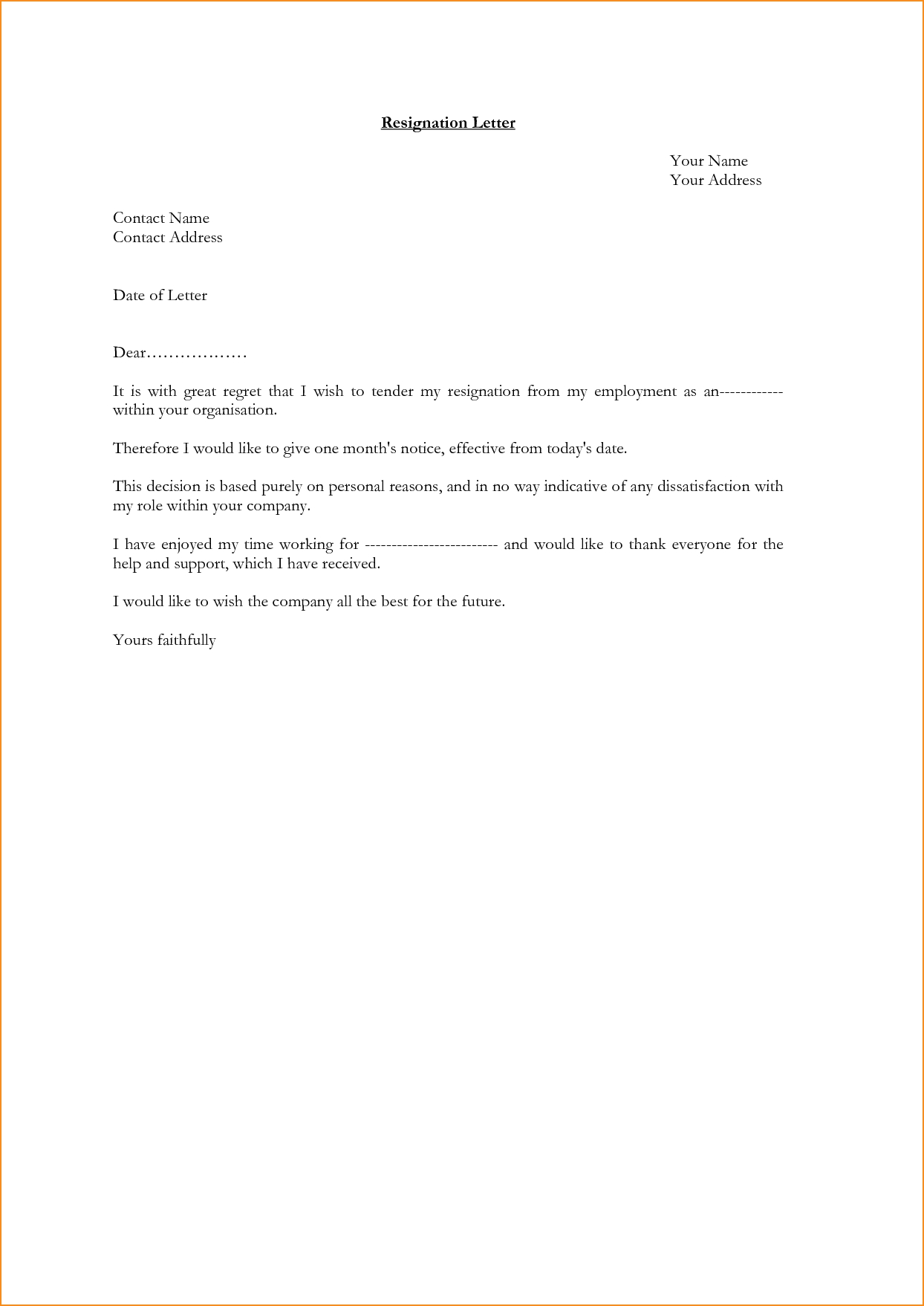 letter of notice to employee